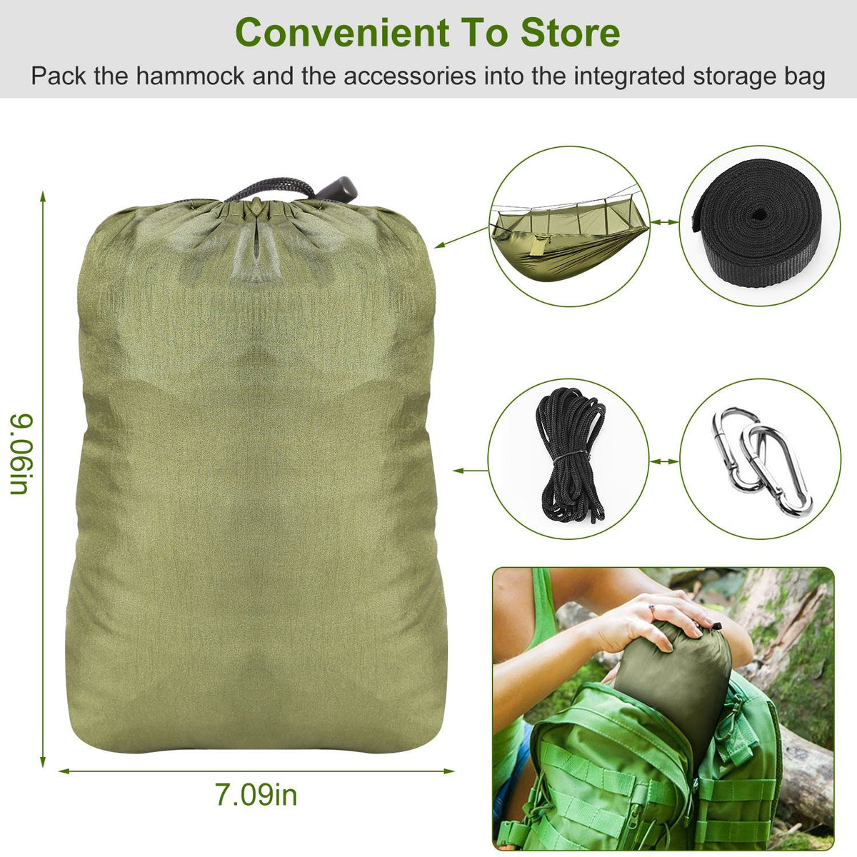 600lbs Load 2 Persons Hammock w/Mosquito Net Outdoor Hiking Camping Hommock Portable Nylon Swing Hanging Bed w/ Strap Hook Carry Bag